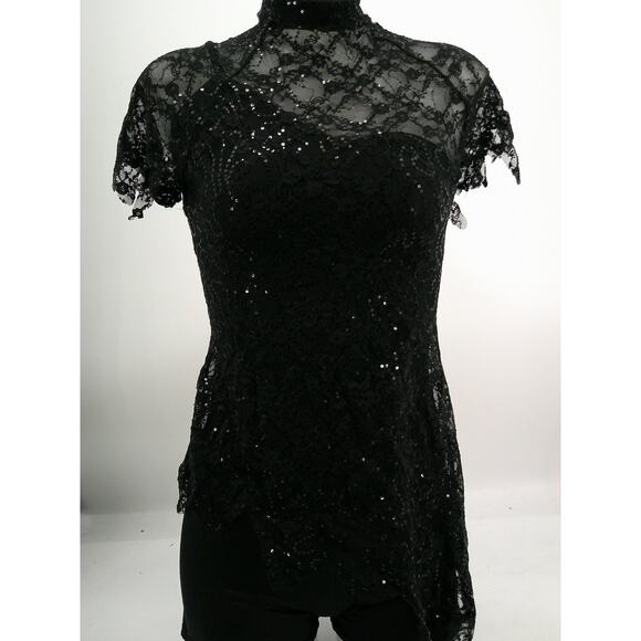 Dance Costume Kelle   Large Adult Black Lace Jazz Tap Sequins - Picture 1 of 2